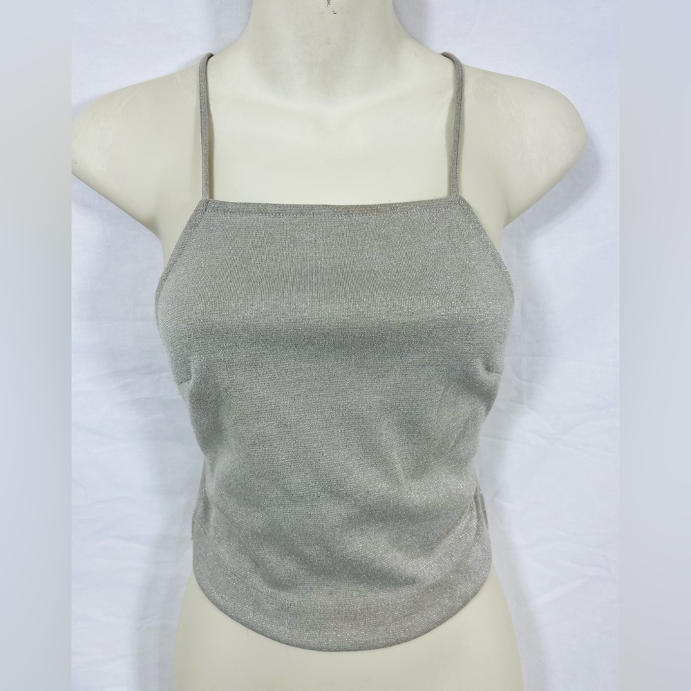 Urban Outfitters Shimmer Gray Silver Backless Lace Up Crop Top